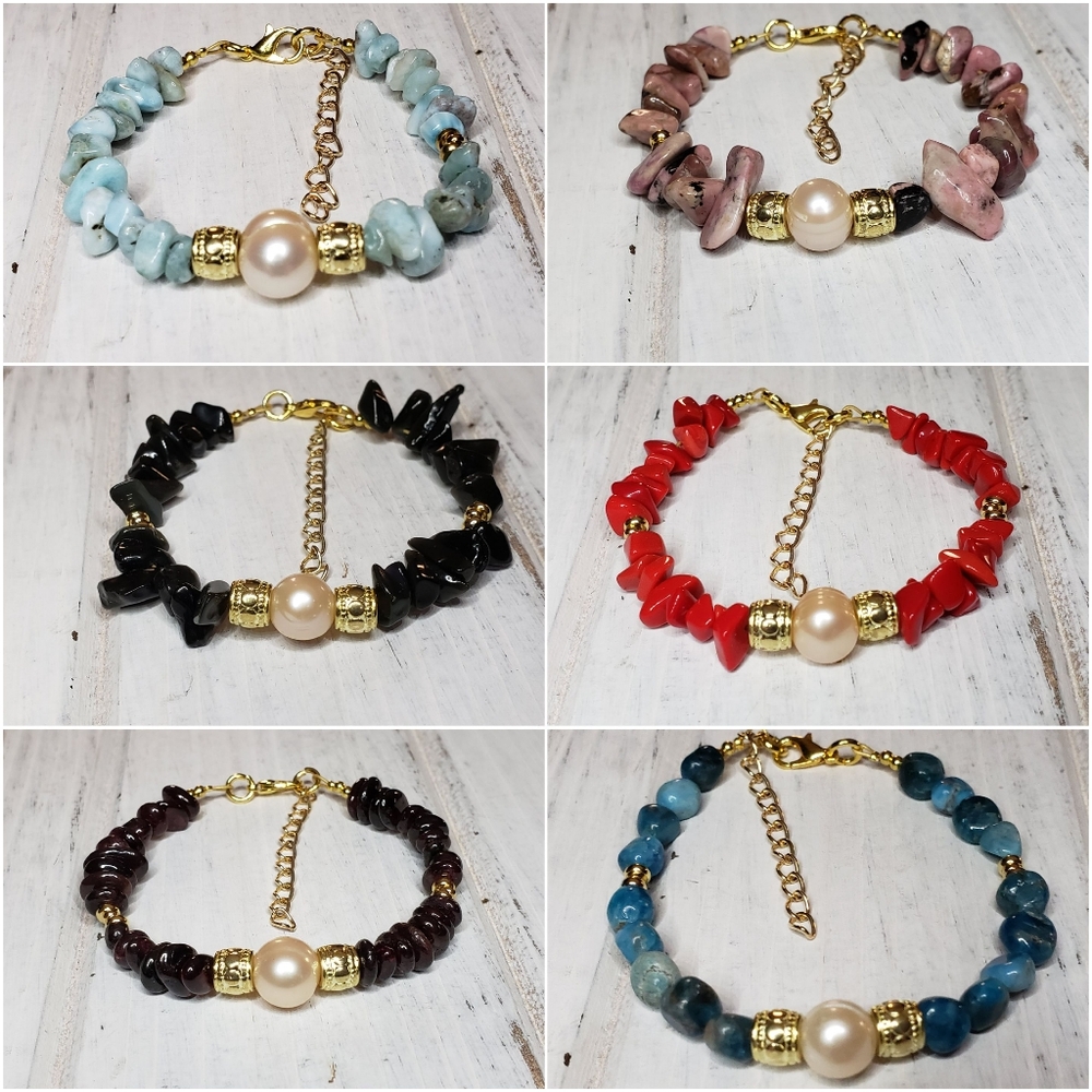 J. Renee Designs Handmade Natural Stone, Pearl & Gold Tone Bracelet